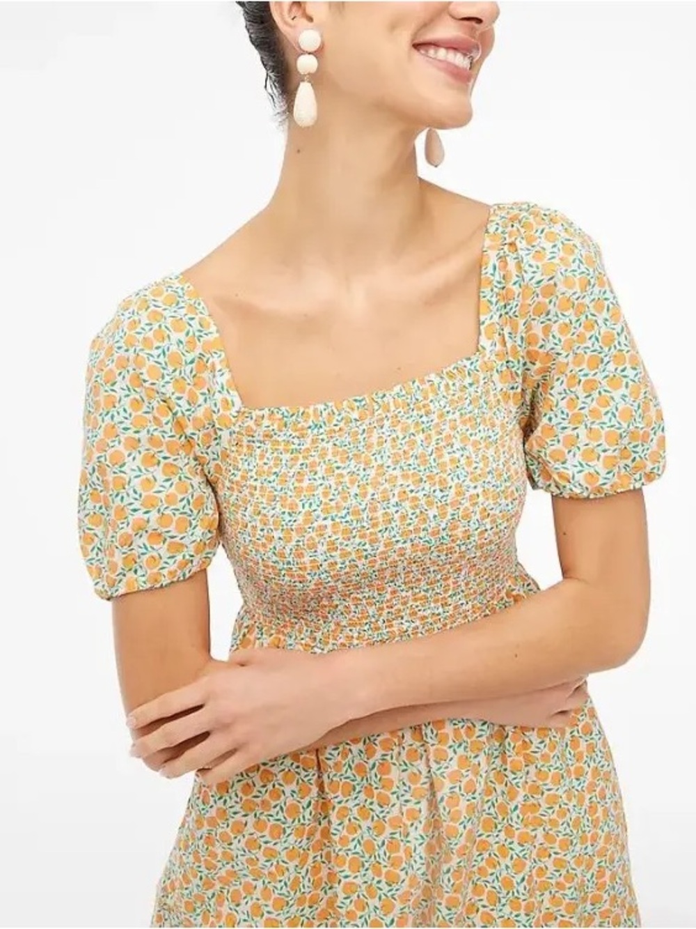 🍊 J. Crew Summer Light-Weight Puff Sleeve Mini Dress in Citrus Print - XS